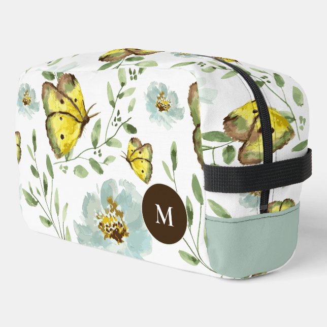 Trousse De Toilette Aquarelle Papillon motif floral Monogramme (Coin gauche)