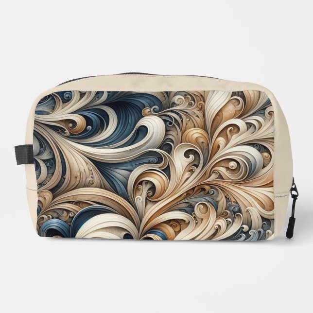 Trousse De Toilette Baroque Swirl Pattern in Blue & Gold (Recto)