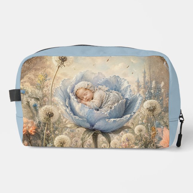Trousse De Toilette Bébé endormi dans un bébé fleur bleue  (Recto)