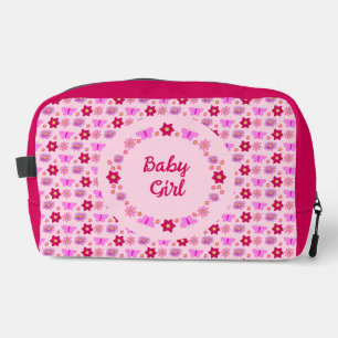 Trousse De Toilette Bébé rose Papillons et fleurs personnalisés