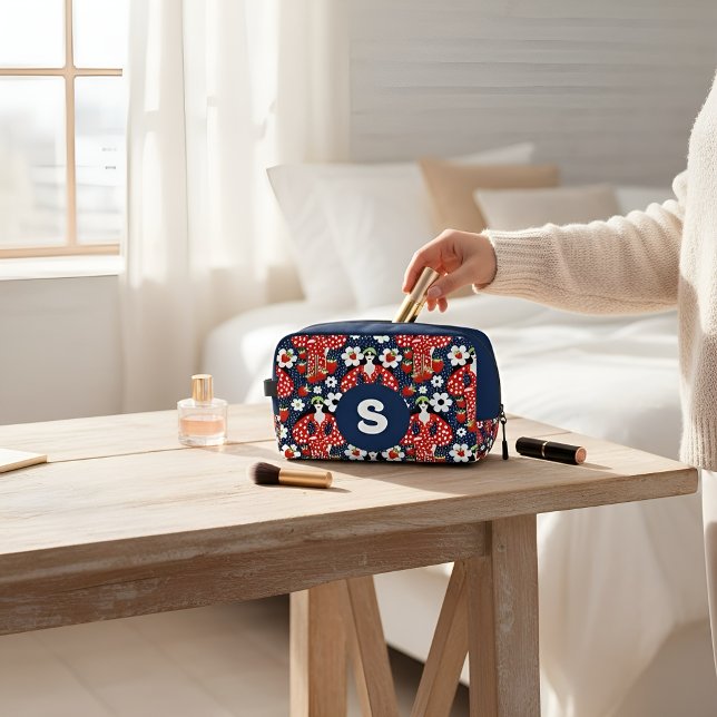 Trousse De Toilette Berry Chic (Floral monogram makeup bag in bold navy with bright blooms for everyday style.)