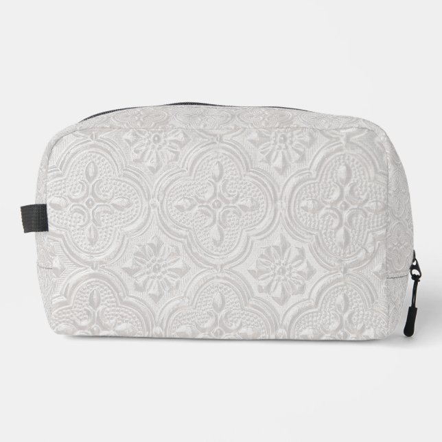 Trousse De Toilette Blanc sur motif floral blanc (Recto)