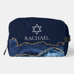 Trousse De Toilette Bleu marine or juif personnalisé pour Bat Mitzvah