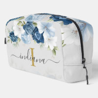 Bleu Poussiéreux Floral Monogramme Écriture Aquare