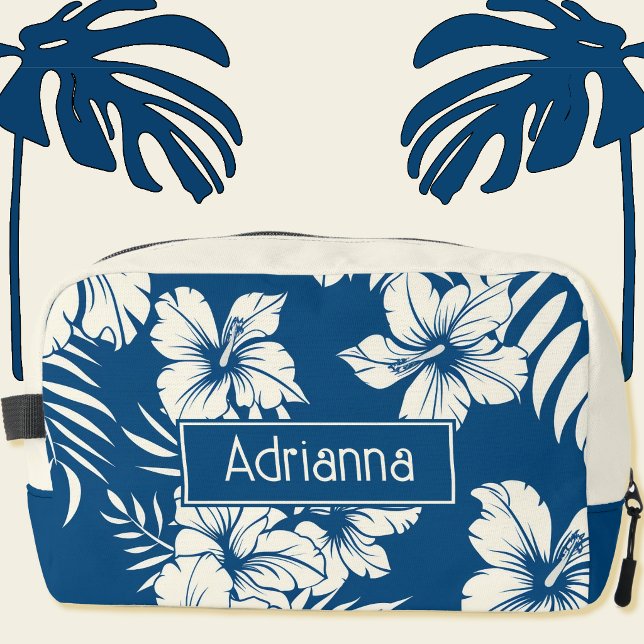 Trousse De Toilette Bleu Tropical et Fleurs Blanches  (Créateur téléchargé)