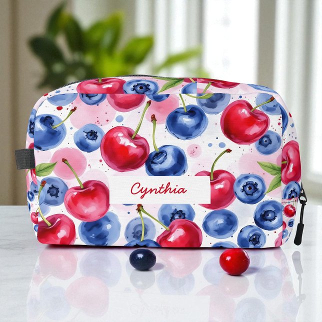 Trousse De Toilette Blue Red Fruit Food Motif Berry Cherry (Créateur téléchargé)