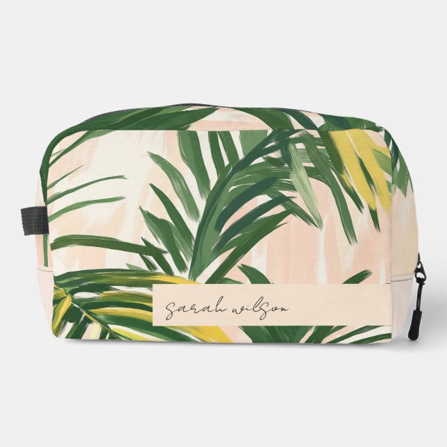 Trousse De Toilette Boho Blush Green Tropical Palm Plage Feuille (Recto)