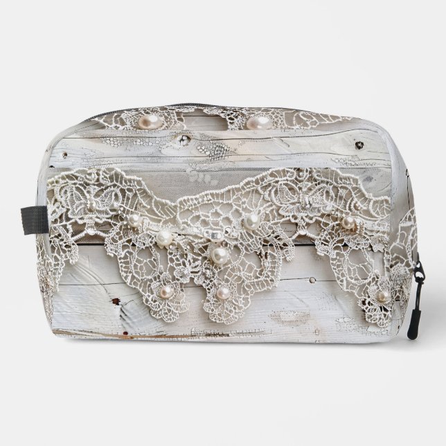 Trousse De Toilette Bois rustique et dentelle antique (Recto)