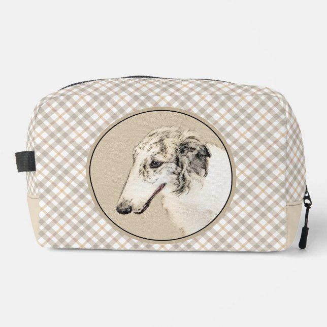 Trousse De Toilette Borzoi Argent Brindle Peinture Wolfhound Chien Art (Recto)