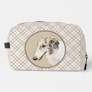 Trousse De Toilette Borzoi Argent Fauve Peinture Lévrier Art Canin