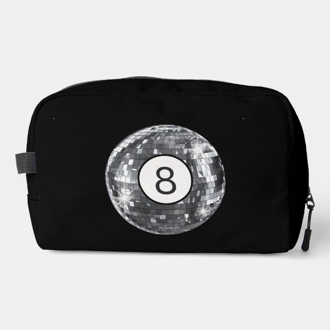 Trousse De Toilette Boule de disco argentée, motif boule 8, rétro anné (Recto)