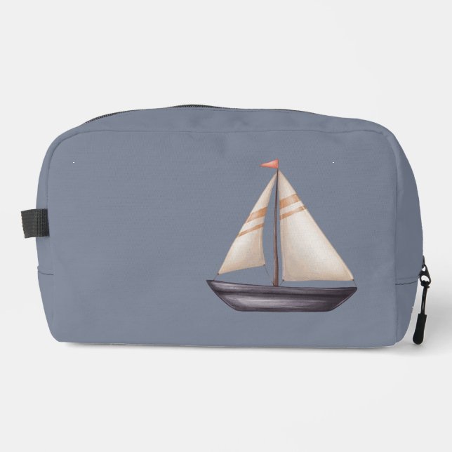 Trousse De Toilette Brown Sailing Boat and Name on Gray (Recto)