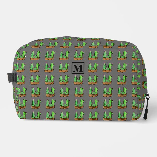 Trousse De Toilette Cactus cactus succulents motif gris monogramme Sli (Recto)