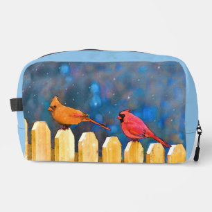 Trousse De Toilette Cardinaux sur la clôture dans la peinture d'hiver