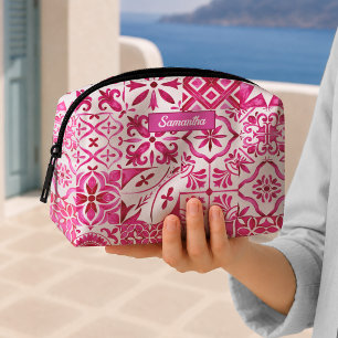 Trousse De Toilette Carreau botanique sicilien en majolique rouge d'ét