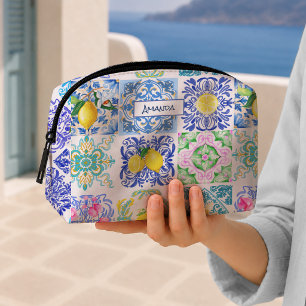 Trousse De Toilette Carreau de Citron de Sicile d'Été Azulejo Bleu Jau