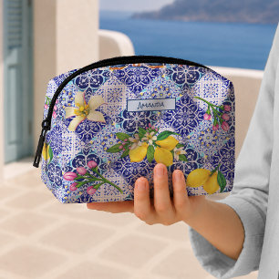 Trousse De Toilette Carreau de motif sicilien bleu méditerranéen citru