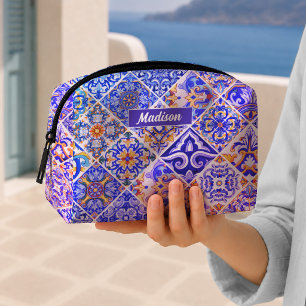 Trousse De Toilette Carreau floral en majolique sicilienne bleu violet