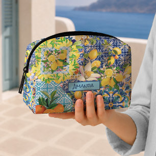 Trousse De Toilette Carreau floral turquoise bleu sicilien chic
