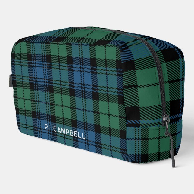 Trousse De Toilette Carte personnalisée Campbell Green Blue Tartan (Coin droit)