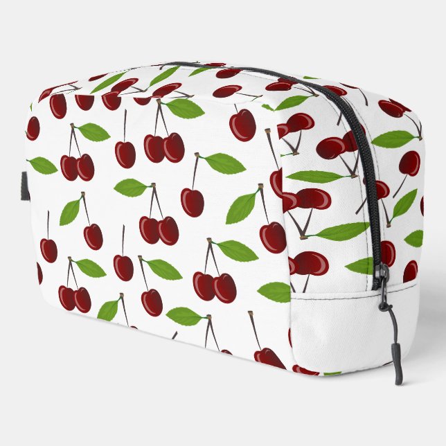 Trousse De Toilette Cerise Rouge, Motif De Cerises, Feuilles, Fruits (Coin droit)