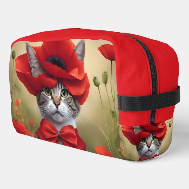 Trousse De Toilette Chat avec une robe faite de coquelicot (Coin gauche)
