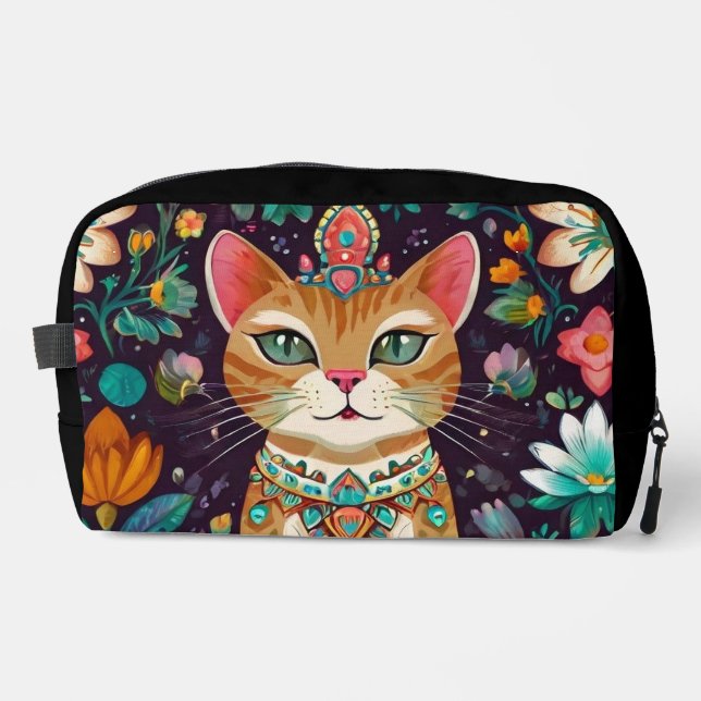 Trousse De Toilette Chat couronné orné de bijoux (Recto)