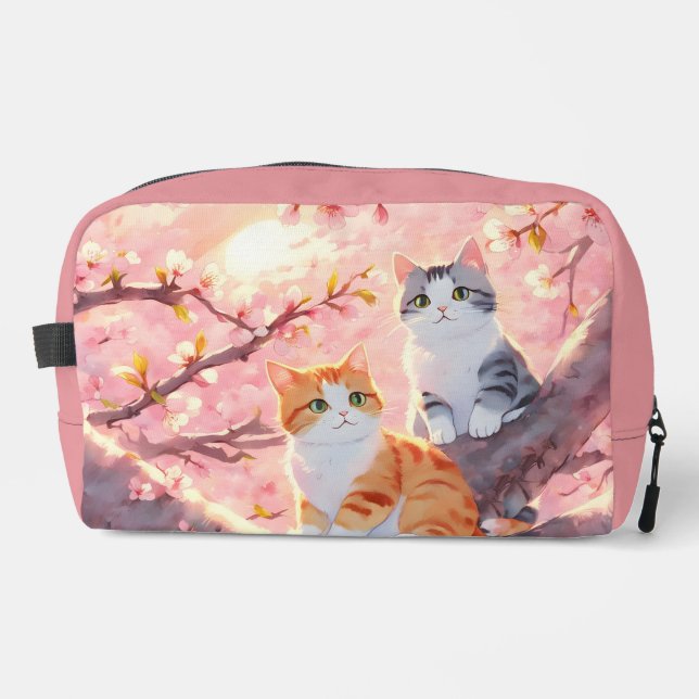 Trousse De Toilette Chats Mignons Sur Un Arbre En Fleur De Cerise (Recto)
