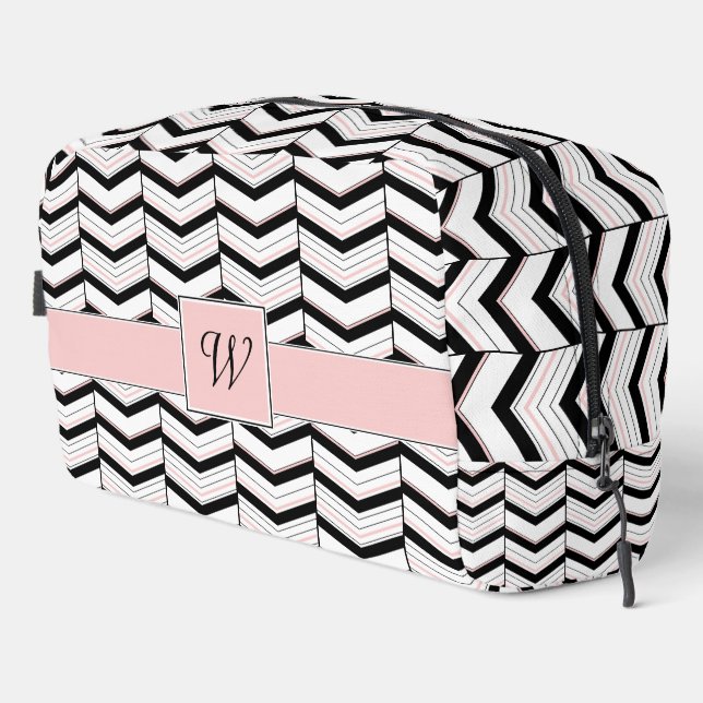 Trousse De Toilette Chevron Noir Blanc et Rose (Coin droit)