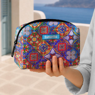 Trousse De Toilette Chic carreaux bleus violets talavera mexicains mon