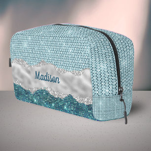 Trousse De Toilette Chic et féminin monogramme argenté vert menthe pai