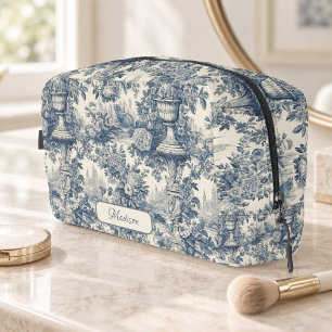 Trousse De Toilette Chic floral vintage monogramme bleu toile de Jouy