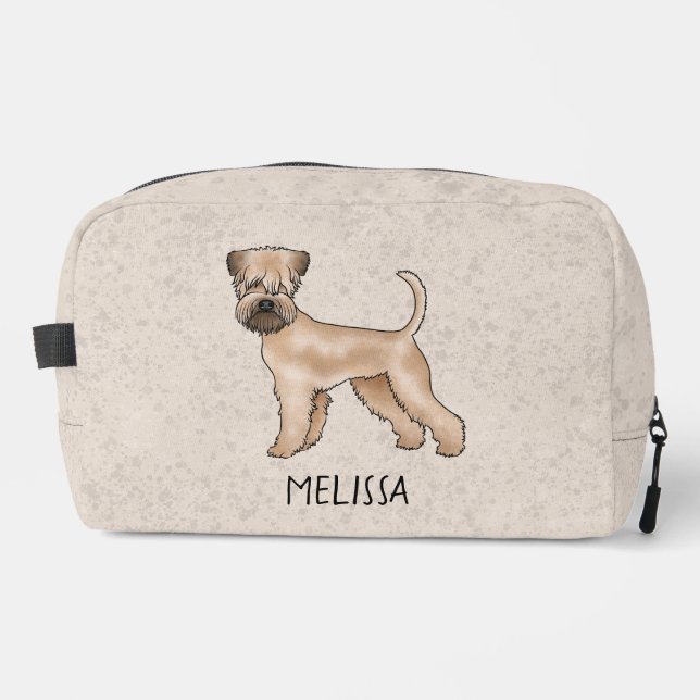 Trousse De Toilette Chien De Terrier Roulé Sur Le Beige Avec Son Nom (Recto)