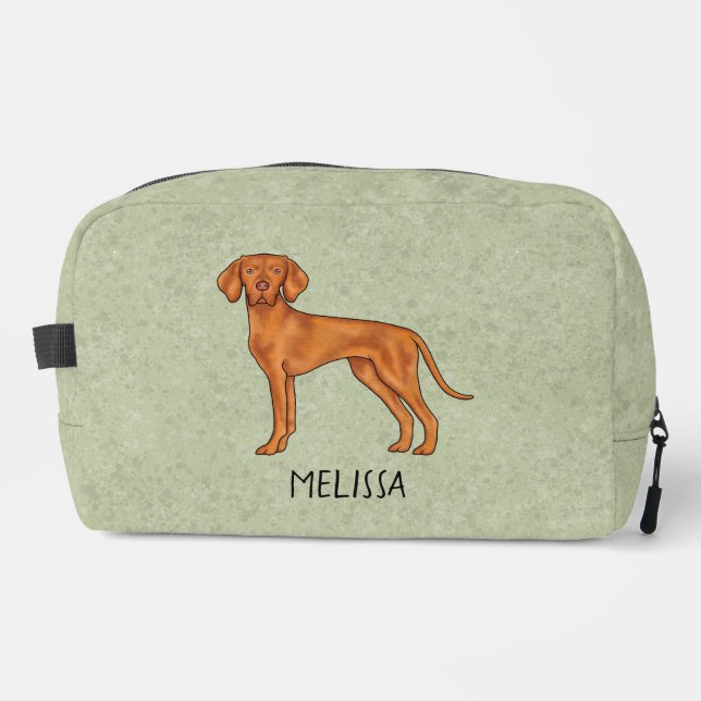 Trousse De Toilette Chien Pointer Mignon Vizsla Hongrois Avec Nom Vert (Recto)