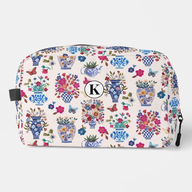 Trousse De Toilette Chinoiserie Floral Monogram Cosmetic Makeup  (Recto)