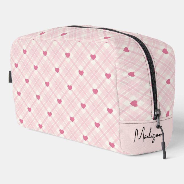 Trousse De Toilette Coeurs Plaid Personnalisés (Coin droit)