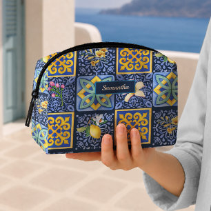 Trousse De Toilette Conception de carreaux de citrons siciliens bleus