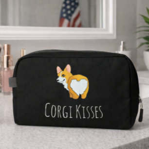 Trousse De Toilette 'Corgi Kisses' Drôle Corgi Amoureux Noir