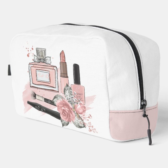 Trousse De Toilette Cosmétique Ado en rose et blanc (Coin droit)