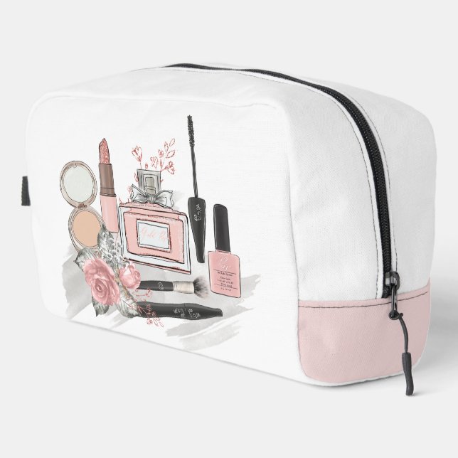 Trousse De Toilette Cosmétique Ado en rose et blanc (Coin droit)