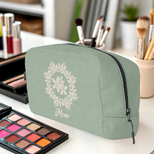 Trousse De Toilette Couronne florale élégante vert sauge en faux cuir