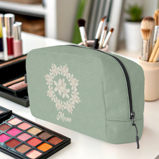 Trousse De Toilette Couronne florale élégante vert sauge en faux cuir
