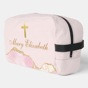 Trousse De Toilette Croix chrétienne élégante personnalisée or rose