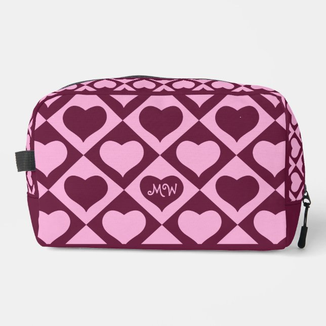 Trousse De Toilette Custom Heart Checkerboard Pattern Bordeaux Pink -  (Recto)