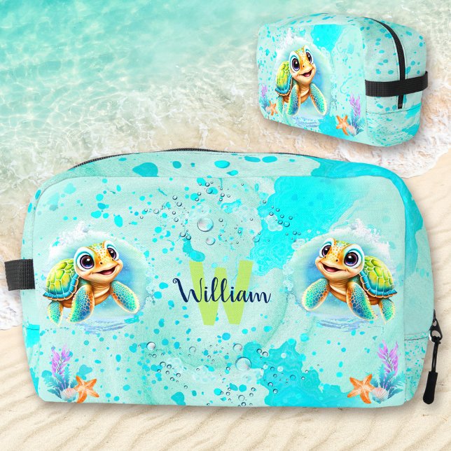 Trousse De Toilette Cute Happy Turtle Boy Ocean Turquoise Nom (Cute Happy Turtle Boy Ocean Turquoise Name Dopp Kit)