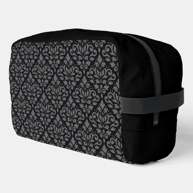 Trousse De Toilette Défiler Damas motif gris sur noir (Coin gauche)