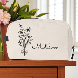 Trousse De Toilette Demoiselle d'honneur beige florale personnalisée