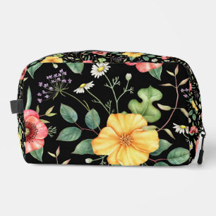 Trousse De Toilette Dessin vintage de fleurs sauvages / Minuit