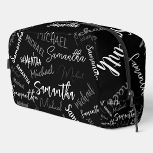 Trousse De Toilette Deux noms couple motif monogramme noir gris blanc