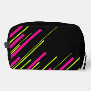 Trousse De Toilette Diagonales en vert citron, rose vif et noir